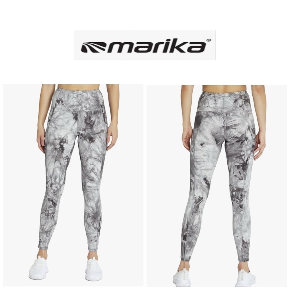 Marika Activewear Gray Tie Dye Patterned With Pockets Leggings S